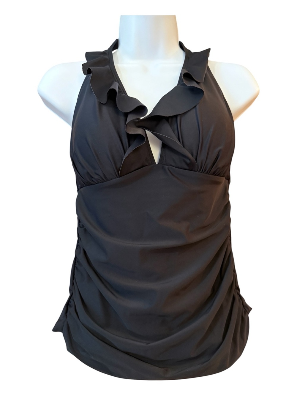 Ellen Tracy Black Ruffle Halter Swim Top 8